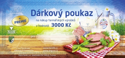 Dárkový poukaz v hodnotě 3000 Kč + ZDARMA kolo zauzeného sýru (1 kg)